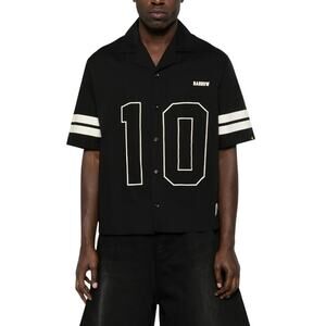 Barrow Unisex Nero Black Popeline Striped Cotton Shirt Size XL